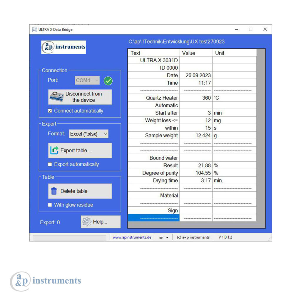 Ultra Cas Software Moisture analysers - Moisture testers series ULTRA X - a&p instruments